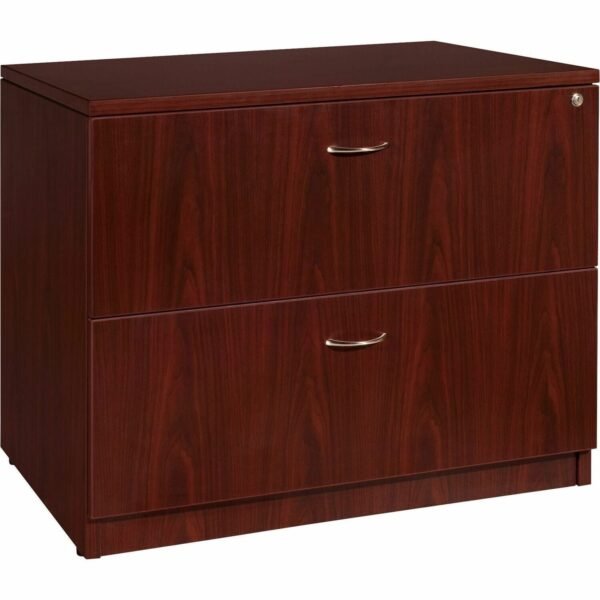 Lorell Essentials Series Lateral File 29.5" Height x 35.5" Width x 22" Depth x 1" Thickness - 2 x File Drawer(s) - Finish: Laminate, Mahogany - Lockable Drawer, Leveling Glide,...