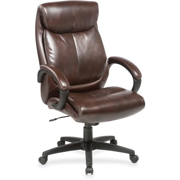 Lorell Executive High-Back Office Chair Brown Seat Color - Bonded Leather Seat Material - Brown Back Color - Bonded Leather Back Material - High Back - 1 Each (LLR59498)