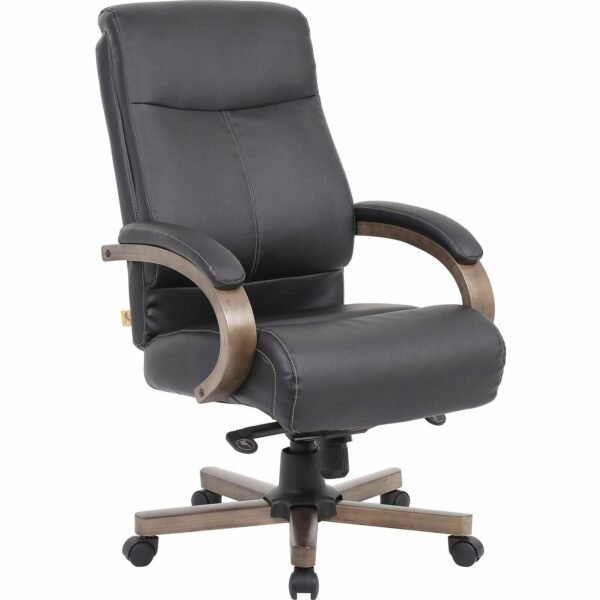 Lorell Executive High-Back Wood Finish Office Chair Black Seat Color - Leather Seat Material - Black Back Color - Leather Back Material - High Back - Armrest - 1 Each (LLR69590)