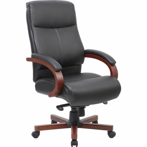 Lorell Executive High-Back Wood Finish Office Chair Black Seat Color - Bonded Leather Seat Material - Black Back Color - Bonded Leather Back Material - High Back - Black,...