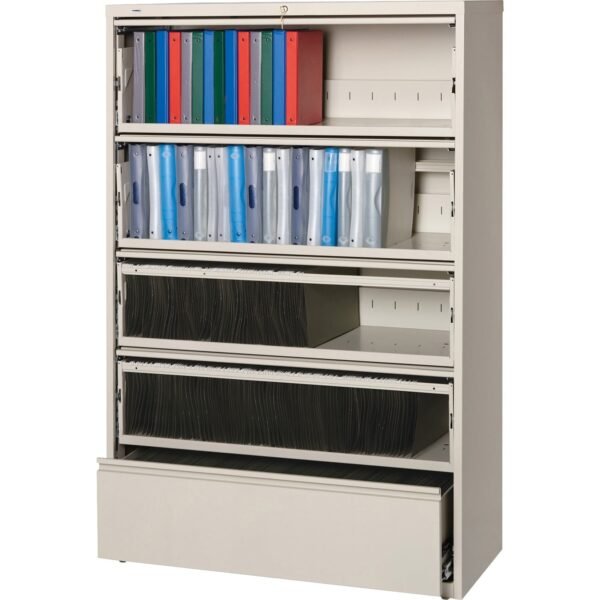 Lorell Fortress Lateral File with Roll-Out Shelf 42" Width x 18.6" Depth x 68.8" Height - 5 x Drawer(s) for File - Legal, Letter, A4 - Recessed Handle, Ball-bearing Suspension,...