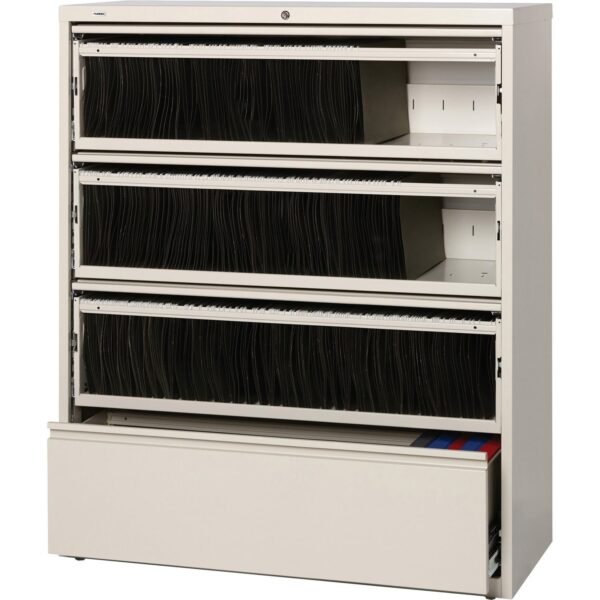 Lorell Fortress Lateral File with Roll-Out Shelf 42" Width x 18.6" Depth x 52.5" Height - 4 x Drawer(s) for File - Legal, A4, Letter - Heavy Duty, Recessed Handle, Ball-bearing...