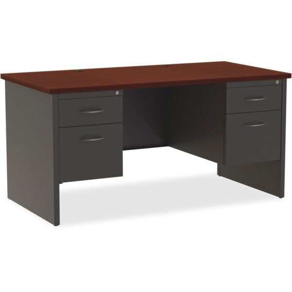 Lorell Fortress Modular Series Double-Pedestal Desk 60" Width x 30" Depth, x 1.1" Thickness Top - 2 x Box, File Drawer(s) - Double Pedestal - Material: Steel - Finish: Mahogany...