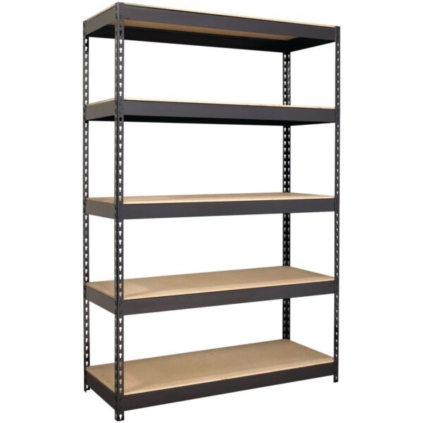Lorell Fortress Riveted Shelving 5 Compartment(s) - 5 Shelf(ves) - 72" Height x 48" Width x 18" Depth - Heavy Duty, Rust Resistant - 28% Recycled - Powder Coated - Black - Steel...