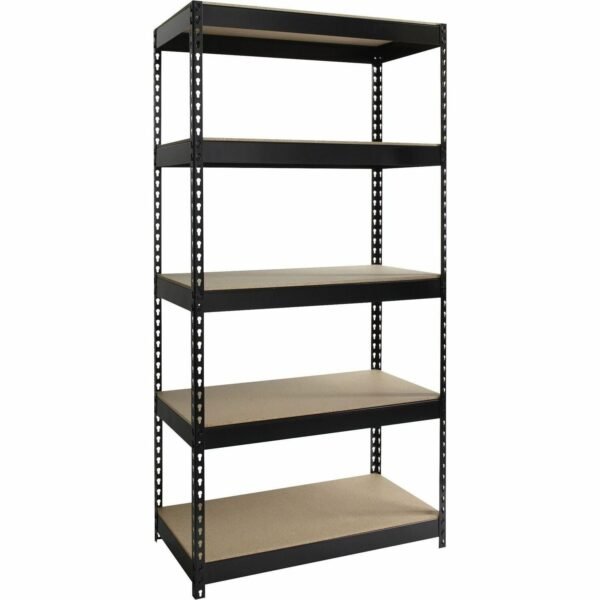 Lorell Fortress Riveted Shelving 5 Compartment(s) - 5 Shelf(ves) - 72" Height x 36" Width x 18" Depth - Heavy Duty, Rust Resistant - 28% Recycled - Powder Coated - Black - Steel...