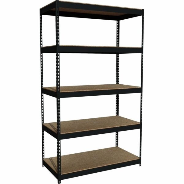 Lorell Fortress Riveted Shelving 5 Compartment(s) - 5 Shelf(ves) - 84" Height x 48" Width x 24" Depth - Heavy Duty, Rust Resistant - 28% Recycled - Powder Coated - Black - Steel...