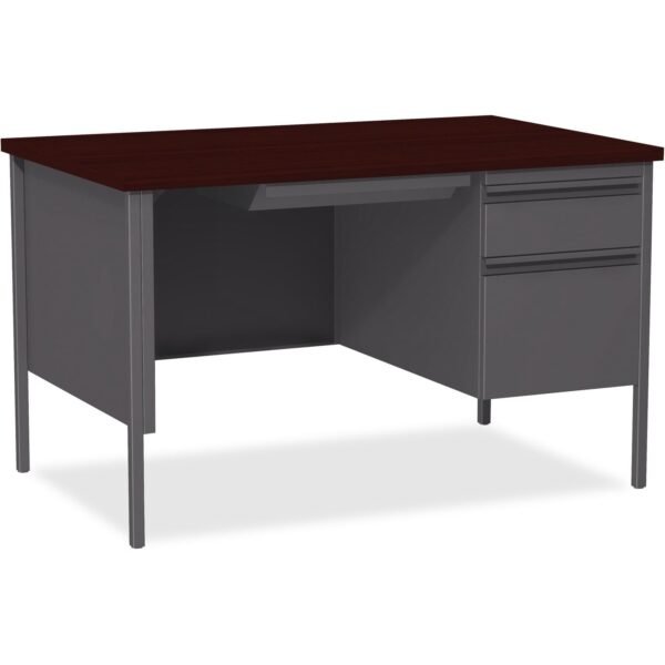 Lorell Fortress Series 48" Right Single-Pedestal Desk Laminated Rectangle, Mahogany Top - 30" Table Top Length x 48" Table Top Width x 1.13" Table Top Thickness - 29.50" Height...