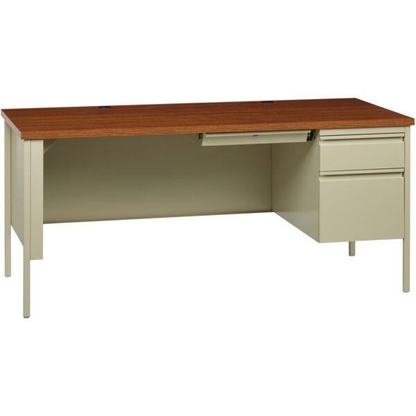Lorell Fortress Series 66" Right-Pedestal Desk Oak Laminate Rectangle Top - 30" Table Top Length x 66" Table Top Width x 1.13" Table Top Thickness - 29.50" Height - Business...