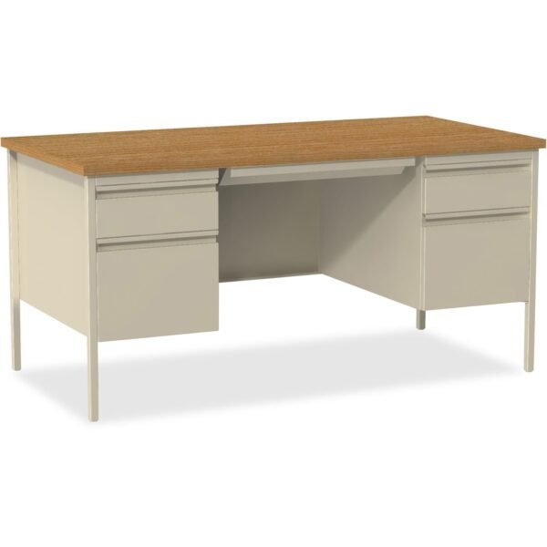 Lorell Fortress Series Double-Pedestal Desk Rectangle Top - 60" Table Top Width x 30" Table Top Depth x 1.12" Table Top Thickness - 29.50" Height - Office, File - Assembly...