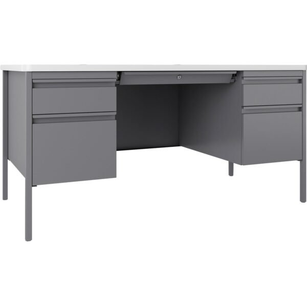 Lorell Fortress Series Double-Pedestal Teachers Desk 29.5" Height x 60" Width x 30" Depth - Double Pedestal - T-mold Edge - Material: Steel - Finish: Gray (LLR66942)