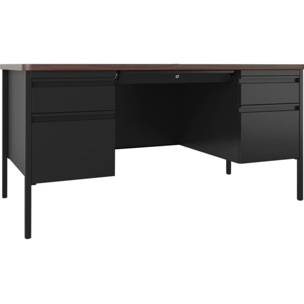 Lorell Fortress Series Double-Pedestal Teachers Desk 29.5" Height x 60" Width x 30" DepthBox, File Drawer(s) - Double Pedestal - T-mold Edge - Finish: Black Walnut (LLR66941)