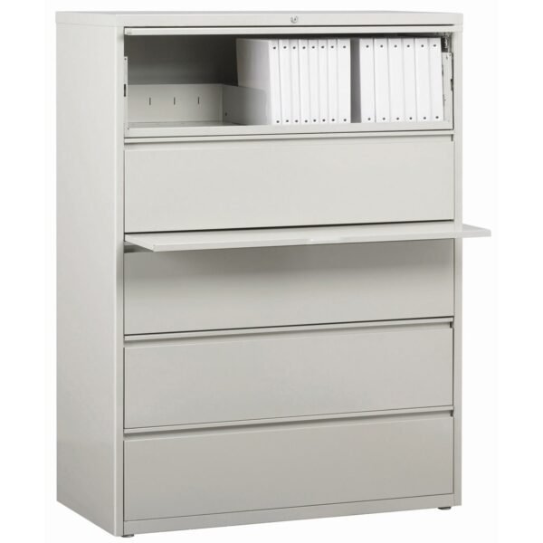 Lorell Fortress Series Lateral File w/Roll-out Posting Shelf 42" Width x 18.6" Depth x 67.7" Height - 5 x Drawer(s) for File - Legal, Letter, A4 - Lateral - Rust Proof, Leveling...