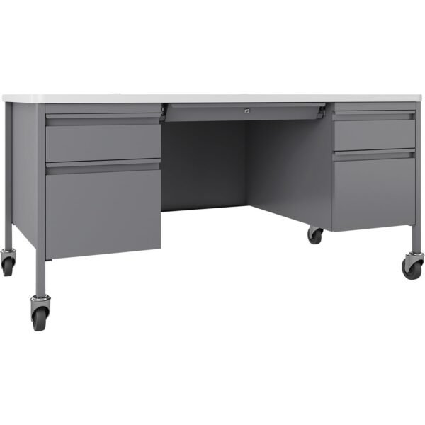 Lorell Fortress Series Mobile Double-Pedestal Teachers Desk 29.5" Height x 60" Width x 30" DepthBox, File Drawer(s) - Double Pedestal - T-mold Edge (LLR66945)
