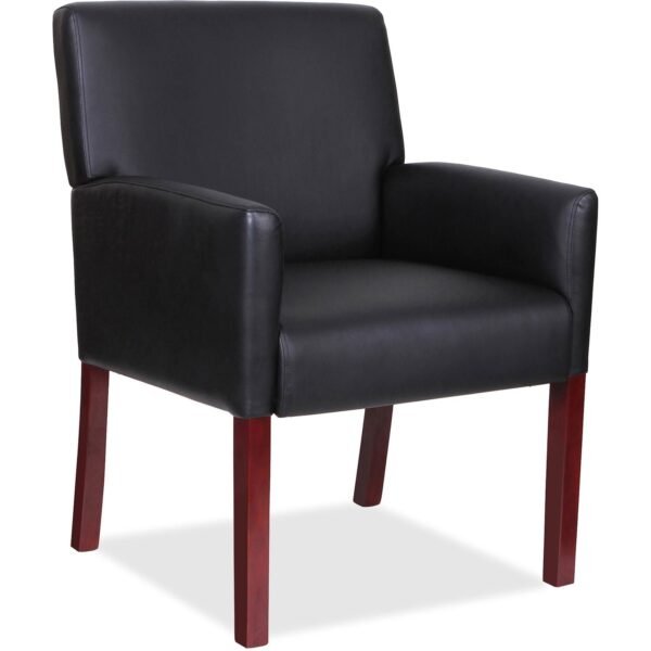 Lorell Full-sided Upholstered Arms Guest Chair Black Seat Color - Leather Seat Material - Black Back Color - Leather Back Material - Mahogany Frame Color - Wood Frame Material -...