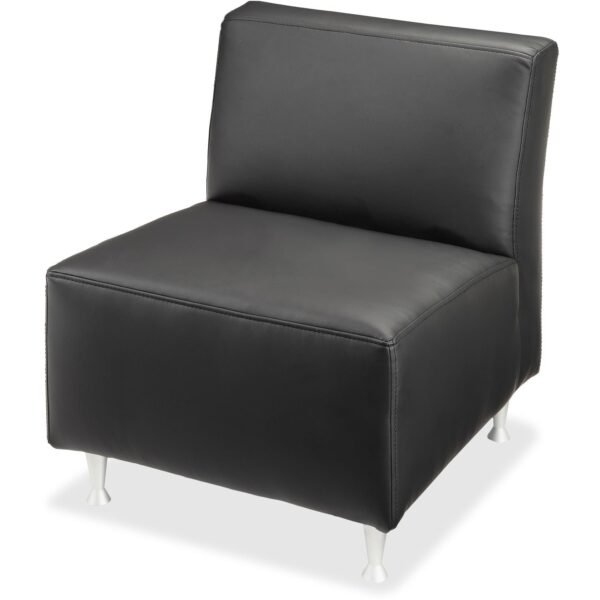 Lorell Fuze Modular Series Armless Lounge Chair Black Seat Color - Leather Seat Material - Black Back Color - Leather Back Material - Brushed Aluminum Frame Material - High Back...