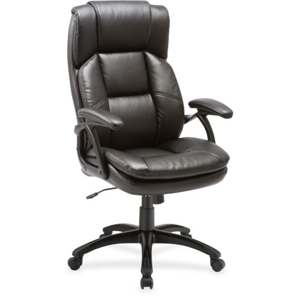 Lorell High-back Cushioned Office Chair Bonded Leather Seat Material - Bonded Leather Back Material - High Back - 5-star Base - Black - 1 Each (LLR59535)