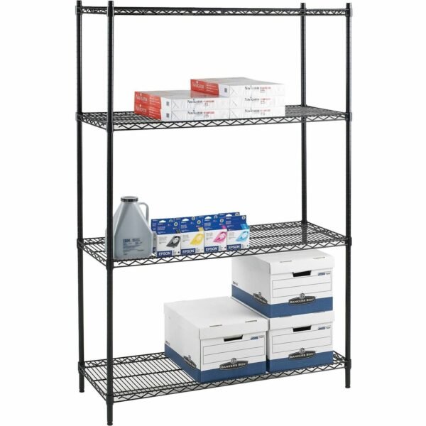 Lorell Industrial Wire Starter Shelving Unit 48" Width x 24" Depth x 72" Height - 4 x Shelf(ves) - 4000 lb Load Capacity - Black - Steel (LLR69140)