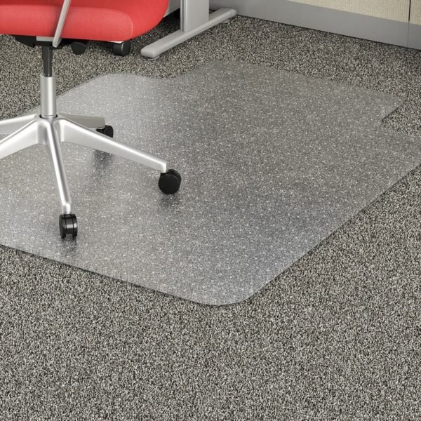 Lorell Low Pile Wide Lip Economy Chairmat Carpeted Floor - 53" Length x 45" Width x 0.095" Thickness - Lip Size 12" Length x 25" Width - Vinyl - Clear - 1 Each (LLR02157)