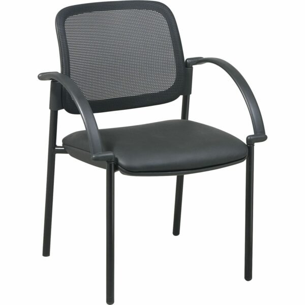 Lorell Mobile Mesh Back Guest Chair with Arms Black Seat Color - Faux Leather Seat Material - Four-legged Base - Black - 1 Each (LLR60462)