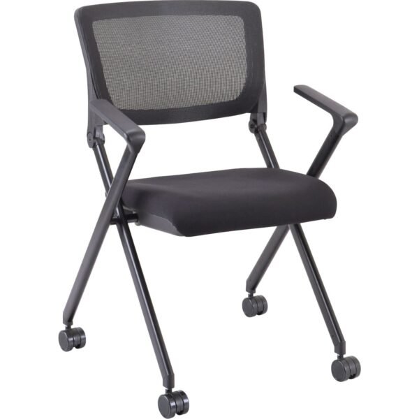 Lorell Mobile Mesh Back Nesting Chairs with Arms Black Seat Color - Fabric Seat Material - Metal Frame Material - 2 / Carton (LLR41845)