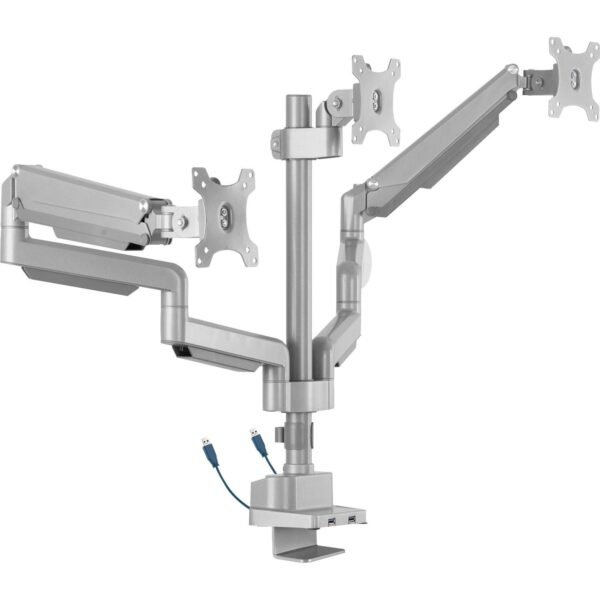Lorell Mounting Arm for Monitor - Gray Height Adjustable - 3 Display(s) Supported - 15.40 lb Load Capacity - 75 x 75, 100 x 100 - 1 Each (LLR99804)