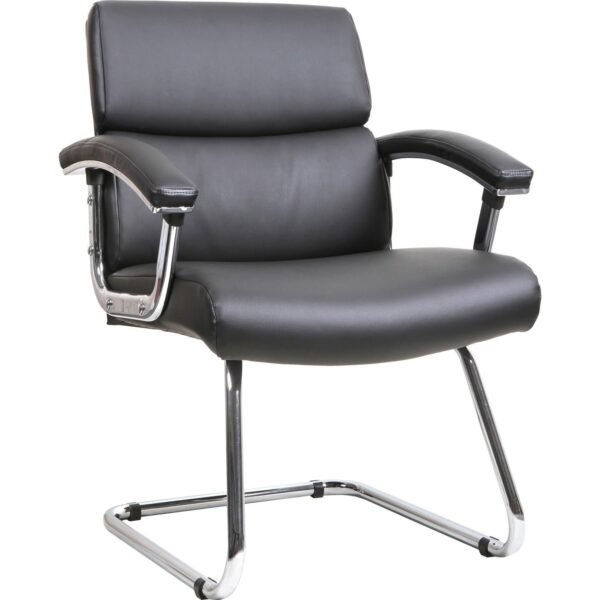 Lorell Padded Arm Guest Chair Black Seat Color - Bonded Leather Seat Material - Black Back Color - Sled Base - Black - Leather - 1 Each (LLR20019)