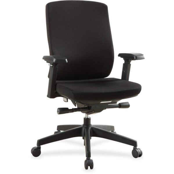 Lorell Premium Mid-Back Chair with Adjustable Arms Black Seat Color - Fabric Seat Material - Black Back Color - Fabric Back Material - Mid Back - 5-star Base - Armrest - 1 Each...