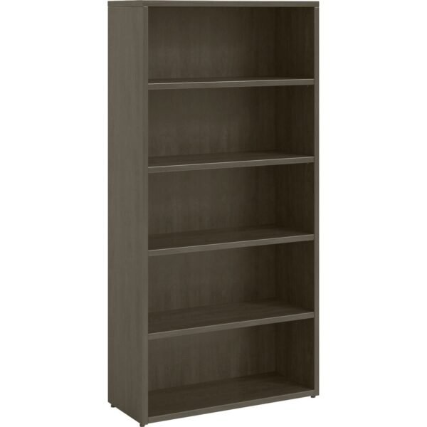 Lorell Prominence 2.0 Bookcase 69" Height x 34" Width x 12" Depth, x 1" Thickness Top - 5 Shelve(s) - 4 Adjustable Shelf(ves) - Material: Particleboard - Finish: Gray Elm...