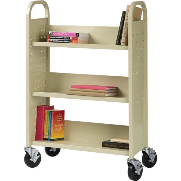 Lorell Single-sided Book Cart 3 Shelf - 200 lb Capacity - 5" Caster Size - Steel - 39" Width x 14" Depth x 46" Height - Putty - 1 Each (LLR49204)