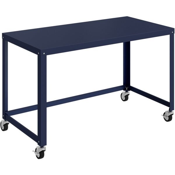 Lorell SOHO Personal Mobile Desk Rectangle Top - 200 lb Capacity - 48" Table Top Length x 24" Table Top Width - 30" Height - Assembly Required - Navy - Steel - 1 Each (LLR18335)