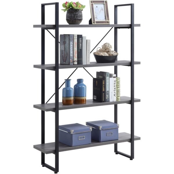 Lorell SOHO Rustic Metal Frame Bookcase 57.5" Height x 39.4" Width x 11.8" Depth - 4 Shelve(s) - Band Edge - Finish: Charcoal - Sturdy, Durable (LLR97620)