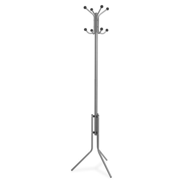 Lorell Tripod Base Coat Rack 4 Hooks - 4 Pegs - 63.4" Height x 19" Width - for Coat, Jacket, Hat, Scarf - Metal - Silver - Powder Coated - 1 Each (LLR02587)