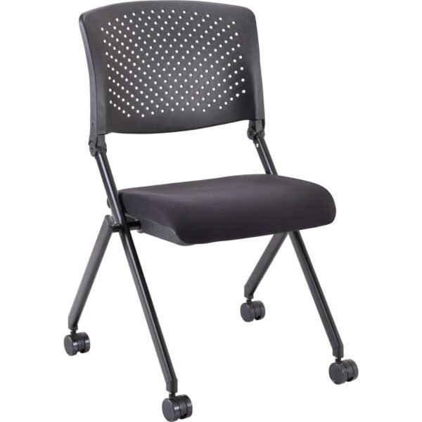 Lorell Upholstered Foldable Nesting Chairs Black Seat Color - Fabric Seat Material - Black Back Color - Plastic Back Material - Metal Frame Material - 2 / Carton (LLR41848)