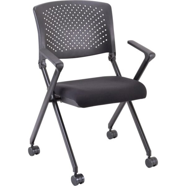 Lorell Upholstered Foldable Nesting Chairs with Arms Black Seat Color - Fabric Seat Material - Black Back Color - Plastic Back Material - Metal Frame Material - 2 / Carton...