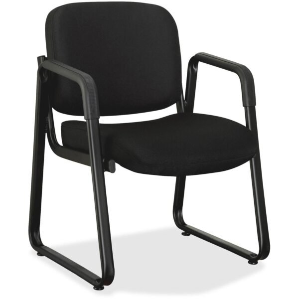 Lorell Upholstered Guest Chair Black Seat Color - Fabric, Plywood Seat Material - Black Back Color - Fabric, Plywood Back Material - Metal Frame Material - Sled Base - Black - 1...
