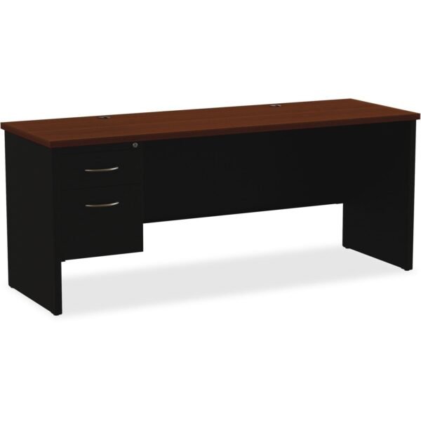 Lorell Walnut Laminate Commercial Steel Left-pedestal Credenza - 2-Drawer 72" x 24" , 1.1" Top - 2 x Box Drawer(s), File Drawer(s) - Single Pedestal on Left Side - Material:...