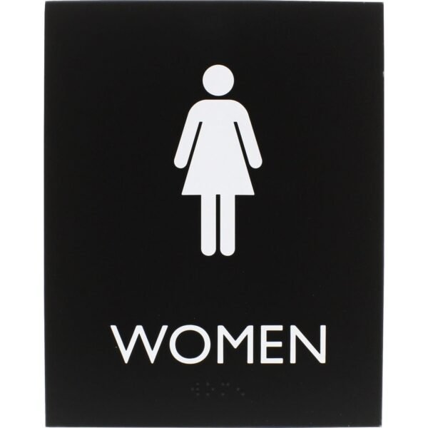 Lorell Women's Restroom Sign Print/Message "Women" - 6.4" Width x 8.5" Height - Rectangular Shape - Surface-mountable - Easy Readability, Braille - Plastic - Black - 1 Each...