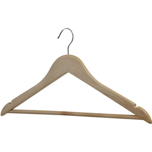 Lorell Wooden Coat Hangers 7.3" Height x 13.8" Width - for Coat, Clothes, Garment - Wooden, Metal - Natural - 30 / Carton (LLR01066)