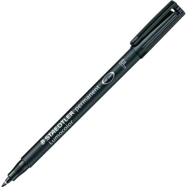 Lumocolor Quick-drying Fine Point Permanent Markers 0.6 mm Fine Marker Point - Black Ink - Black Polypropylene Barrel - 10 / Box (3189)