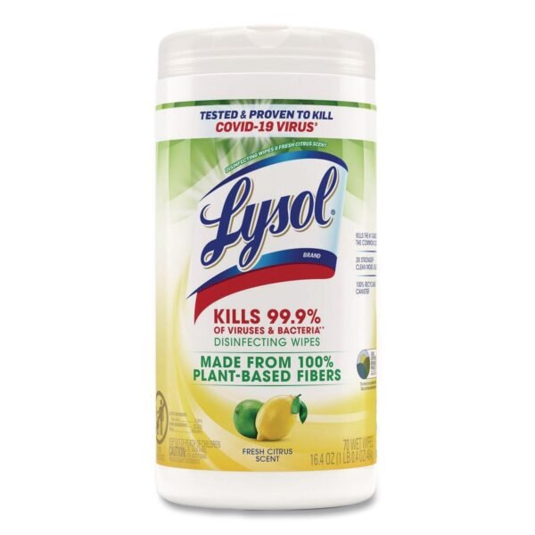 LYSOL Brand Disinfecting Wipes II Fresh Citrus Scent, 1-Ply, 7 x 7.25, Fresh Citrus, White, 70 Wipes/Canister (49128EA)