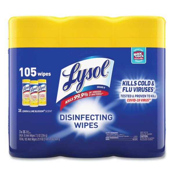 Lysol® Disinfecting Wipes, Lemon Lime, 105 Wipes, 3 Canisters (82159PK)