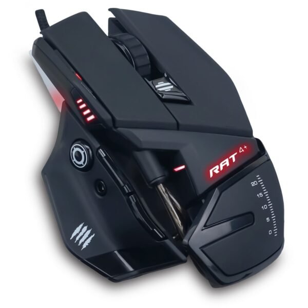Mad Catz The Authentic R.A.T. 4+ Optical Gaming Mouse PixArt PMW3330 - Cable - Black - USB 2.0 - 7200 dpi - 9 Button(s) - 1 Each (MR03MCAMBL00)