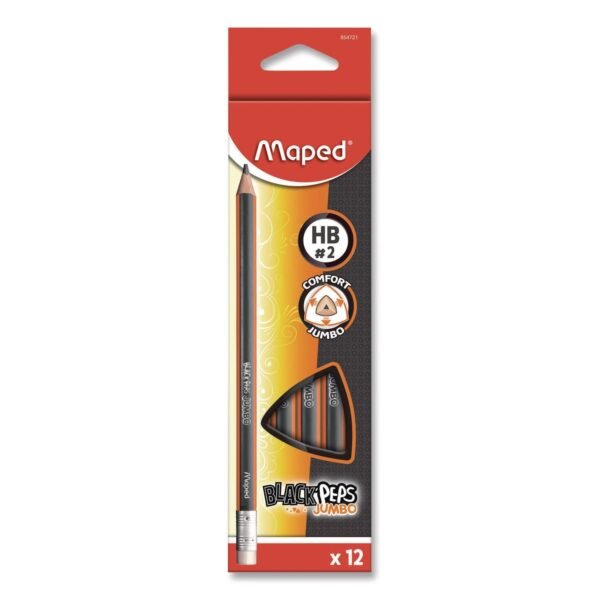 Maped Helix Black'Peps Jumbo Triangular Pencils, HB (#2), Black Lead, Orange/Black Barrel, Dozen (854721ZT)