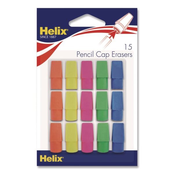 Maped Helix Classic Pencil Cap Erasers, For Pencil Marks, Assorted Colors, 15/Pack (37158)