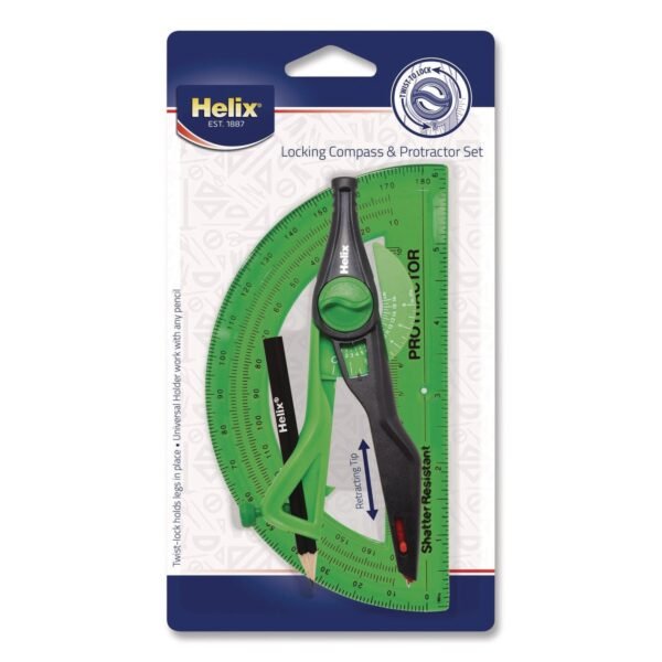Maped Helix Locking Compass and Protractor Set, 12" Maximum Diameter, 6" Ruler Edge, Randomly Assorted Colors (18803)
