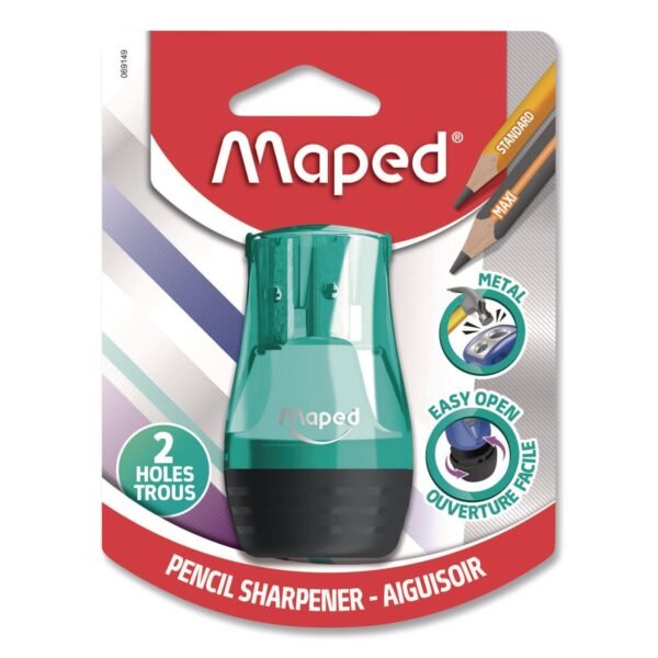 Maped Helix Tonic 2-Hole Canister Pencil Sharpener, 3.74 x 1.6 x 4.92, Randomly Assorted Colors (069149)