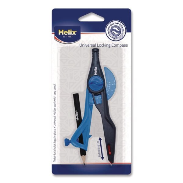 Maped Helix Universal Plastic Locking Compass, 12" Maximum Diameter, Randomly Assorted Colors (37279)