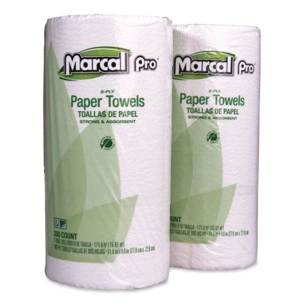 Marcal 100% Premium Recycled Kitchen Roll Towels, 2-Ply, 11 x 8.8, White, 12 Rolls/Carton (250HC)