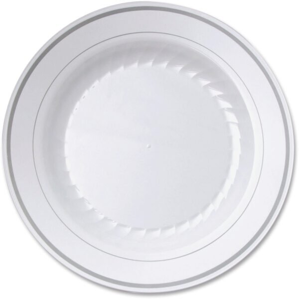 Masterpiece 9" Heavyweight Plates Picnic, Party - Disposable - 9" Diameter - White - Plastic Body - 10 / Pack (RSMP91210W)