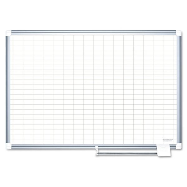 MasterVision Gridded Magnetic Steel Dry Erase Planning Board, 1 x 2 Grid, 48 x 36, White Surface, Silver Aluminum Frame (MA0592830)